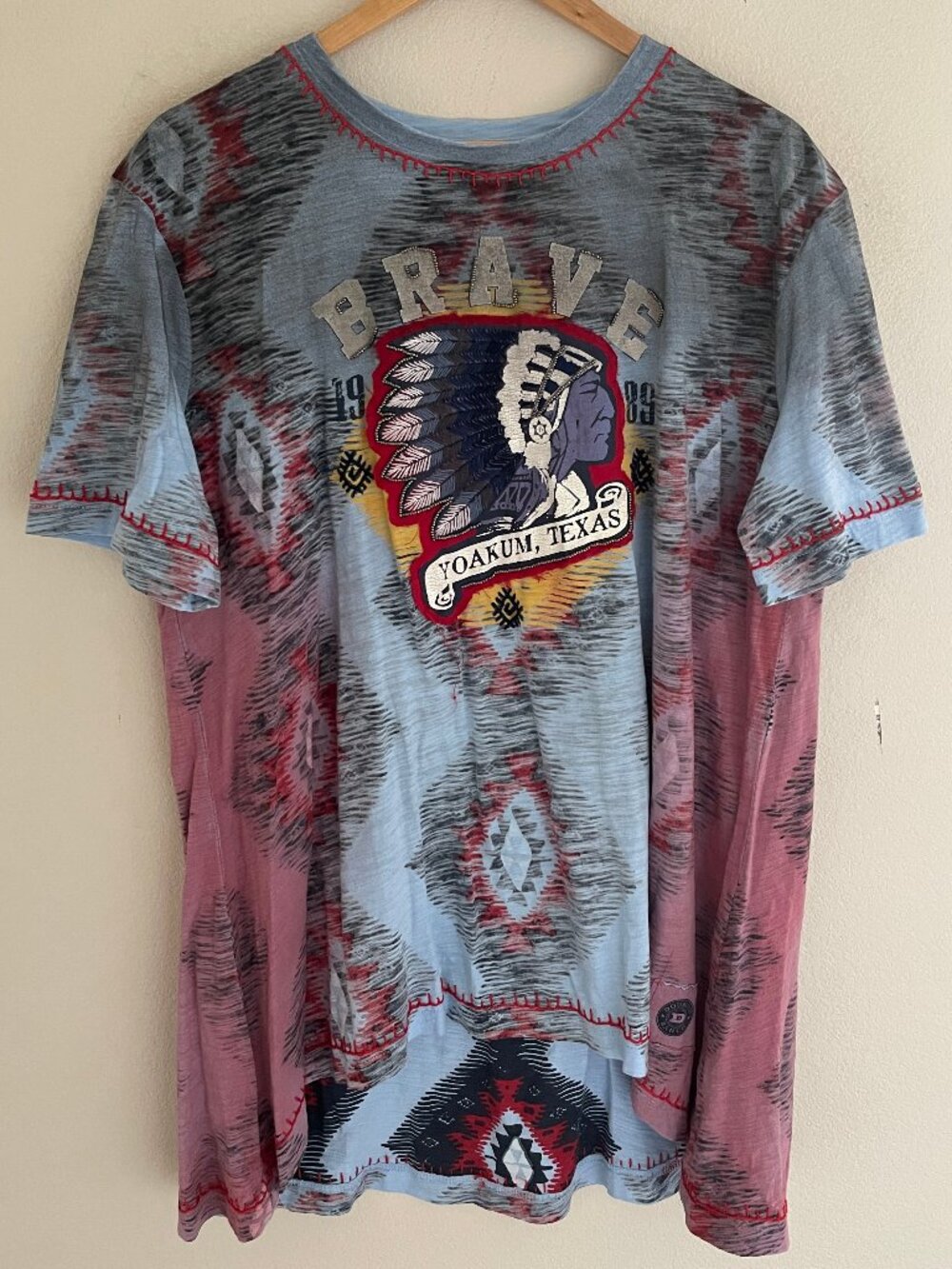 DOUBLE D RANCH Indian Chief Beaded & Embroidered Tee: Size Large; NWOT! P2P: 22"